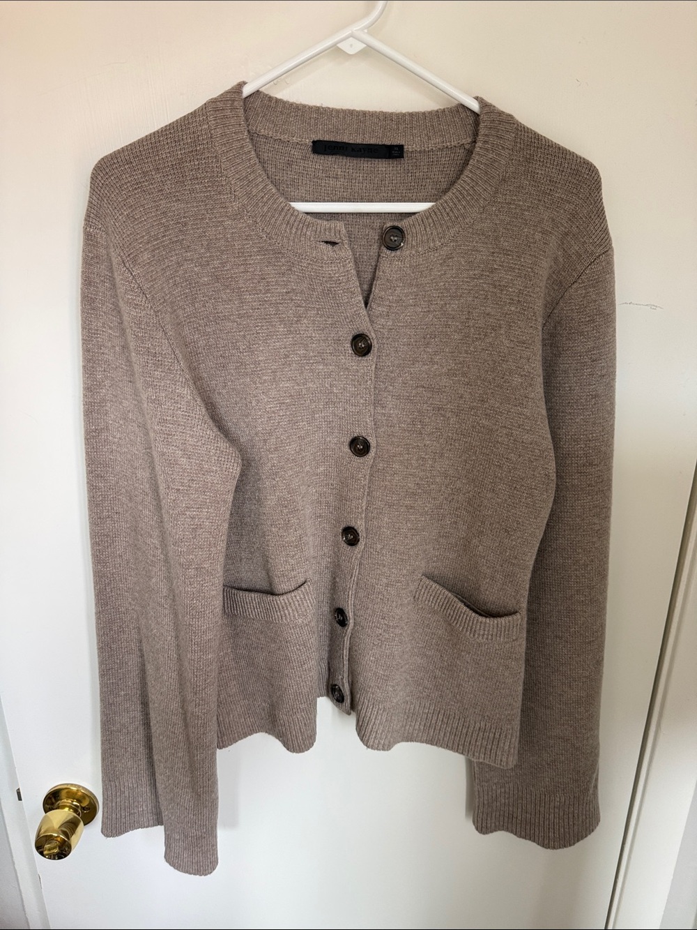 Jenni Kayne Cooper Cardigan Taupe Wool Cashmere Button Front Patch Pockets XL - Picture 7 of 10